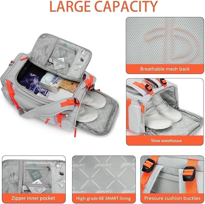 BE SMART 2 in 1 Convertible Gym Duffel Bags with Shoes Compartment - 40L Waterproof Extra Large Workout Backpack for Gym Men, Heavy Duty Sports Duffle Backpacks for Travel, Hiking, Camping, Carry On
