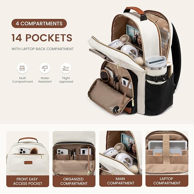 LOVEVOOK Laptop Backpack for Women with Pouch Pocket for Large Capacity Cup,18 Inch Teacher Nurse College Work Travel Backpack Purse,Waterproof Laptop Computer Bags,Beige-Black-Brown+Diamond-shaped
