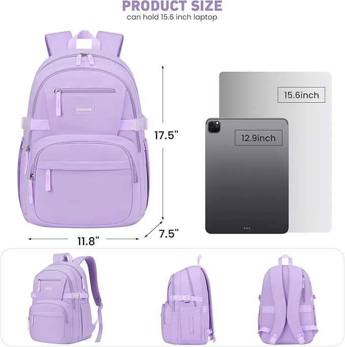 Backpack for School Girls, Cute High School Backpacks for Teens Women Student Large Bookbag 15.6 Inch Laptop Bag with USB Charger Port for College Work Travel Trip (Purple)
