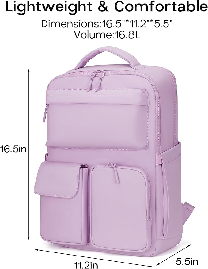 FODOKO Backpack for Work, Casual Backpack for Women Men Daypack Backpack for Travel College Bookbag Separate Compartment for 15.6 Inch Notebook Light Purple