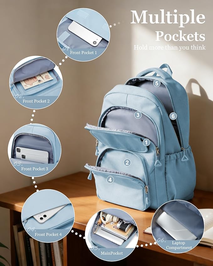 School Backpack for Women Men Cute Backpack for College Students Lightweight High School bag for Teens Girls Boys Waterproof Casual Daypacks Bookbag(Blue)