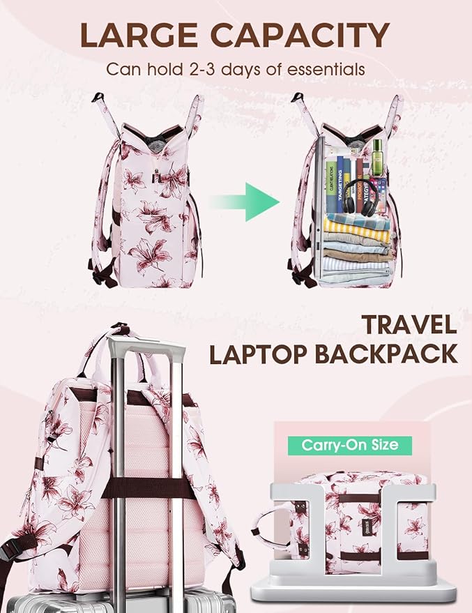 Laptop Backpack for Women, 15.6inch Wide Open Work Business Laptop Backpack with USB Charging Hole, Backpack Purse Computer Casual Backpacks Gift for Teacher Doctor Nurse College