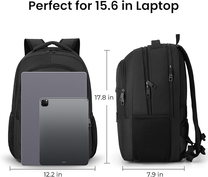 BIKROD Backpack for Men and Women, School Backpacks for Teen Boys Girls, Water Resistant Sturdy Anti Theft Travel Laptop Backpack, Black Student Bookbag Fits 15.6 Inch Laptop, Gifts