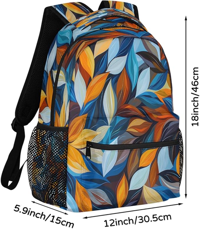 Pardick Abstract Leaves Backpack for Kids Girls Boys Lightweight School College Students 18in Bookbag Large Capacity Computer Backpacks Laptop Rucksack Travel Gym Hiking Camping Daypack