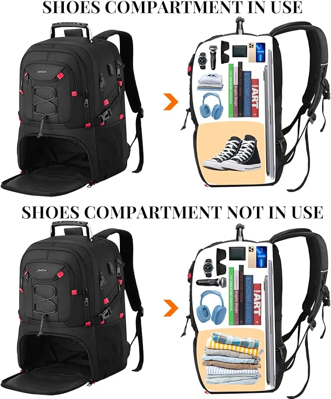 YAMTION Men Laptop Backpack 18.4in with Shoe Compartment for Gym Camping,Large Carry On Travel Bag,Boys College Bookbag School Backpack for Women