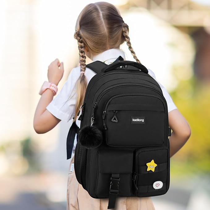 17.3 Inch Laptop Backpack for Women Teen Girls Bookbag for College Student Middle High School Mochila Escolares para Niñas Mujeres(Black)