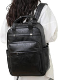 PU Leather Laptop Backpack for Women | 17 Inch Laptop Backpack for Work College School - Large Capacity Computer Bag Teacher Nurse Bag Casual Daypack (Black)