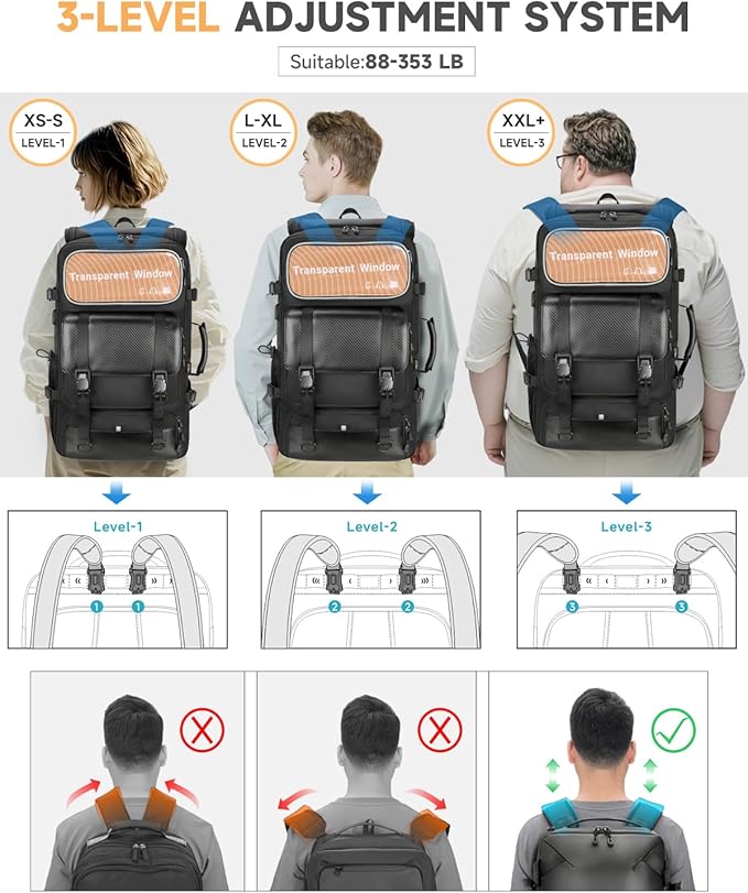 Travel backpack for men,60L Extra Large Carry on Backpack Durable Convertible Duffle Bag with Shoe Compartment Fit for 17 Inch Laptop for travel, camping,Weekender Hiking