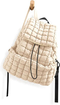 ODODOS Quilted Backpack 2.0 for Women Lightweight Puffer Hiker Pack Drawstring Padding Travel Gym Bag, Ivory