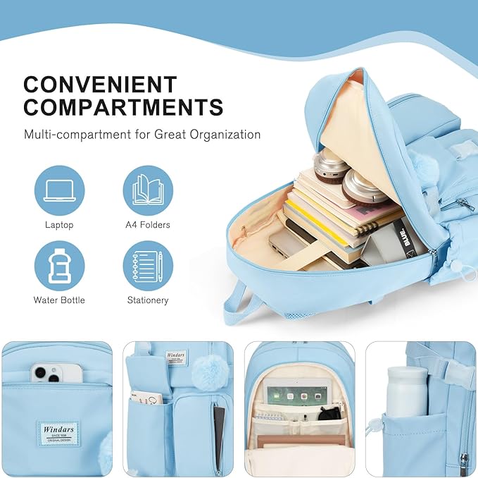 Backpack for Teen Girls, 15.6 Inch Laptop Backpack Cute Kids Bookbag for Middle School College Students, Large School Bag for Women (Blue)