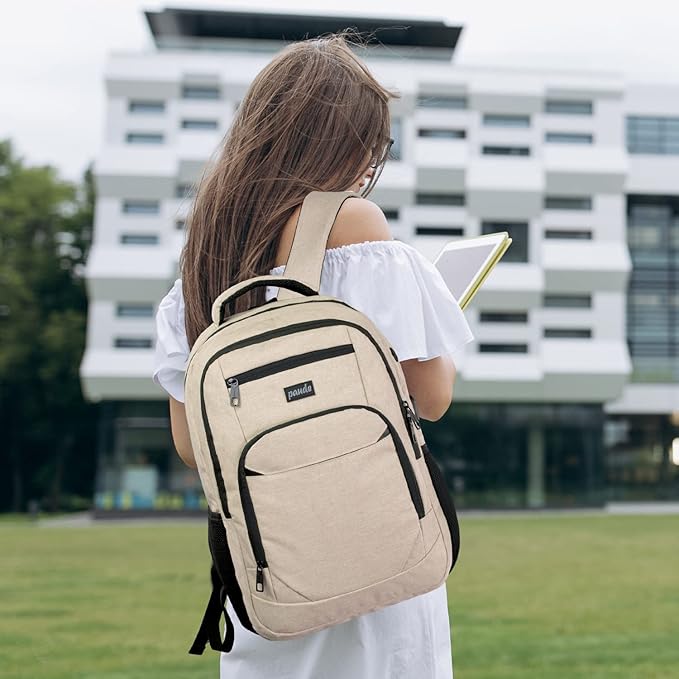 Paude Backpack for School, Laptop, Teens 17.3 Inch College Backpack for University, Business, Work, Travel - Beige