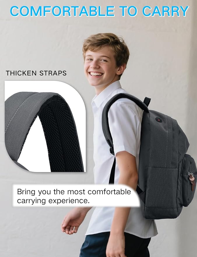 RAVUO School Backpack for Men Women | Classic Bookbag for 15.6 inch Laptop Water-Resistant College Daypack for Travel, Grey