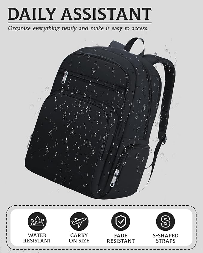 Large Backpack for Women Backpack with Lots of Pockets for Travel Work School Bookbag with Laptop Compartment for High School College Girls Mochilas Morrales para Mujer (Black, Solid)