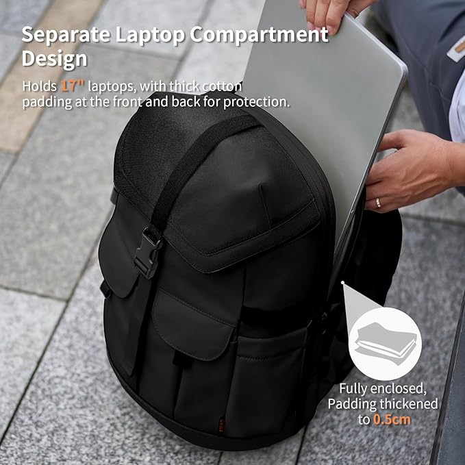 aji Travel Laptop Backpack for Men Women, Large School BackpackFit 17 Inch Laptop, Carry on Backpack for Airplanes, Water Resistant & Comfortable College Computer Backpack(Obsidian Black)