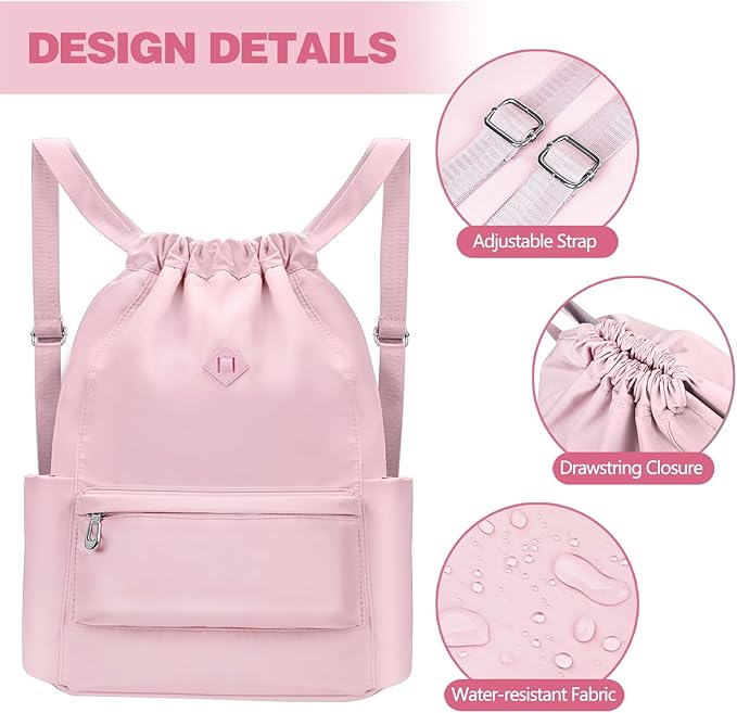 Drawstring Backpack with Wet Pocket Gym Backpack Water-Resistant Cinch String Bag Beach Swim for Women Men