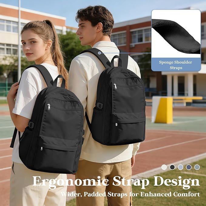 Simple Black School Backpack For Women,Lightweight College Backpack,High School Bag For Teens Boys Girls,Casual daypack Small Travel Backpacks Men Bookbag