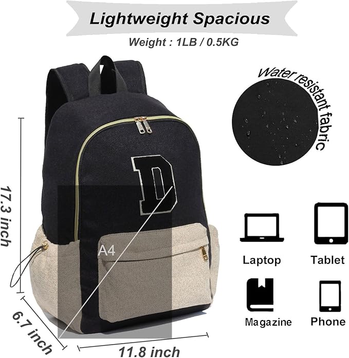 ESVAN Personalized Gifts Backpack Canvas Linen Nylon 17 inch Laptop Bag for Women Casual College