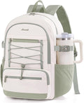 LOVEVOOK School Backpack for Teen Girls, Large Capacity College Student Backpacks with Water Bottle Holder, Cute Laptop Backpack Purse for Women, Lightweight Casual Travel Backpack, Beige-green