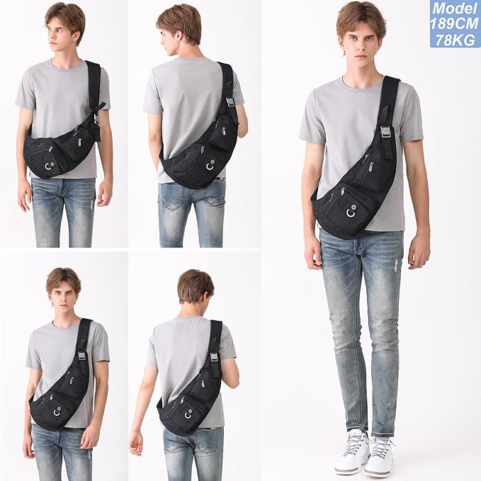 NICGID Sling Bag Chest Shoulder Backpack Crossbody Bags Casual Daypack for Men Women (Black-014)