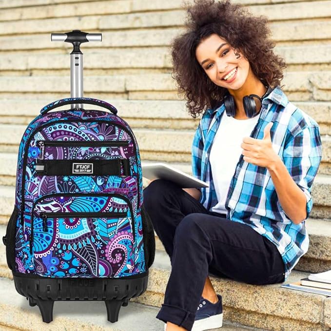 Rolling Backpack for Womens and Mens, Adults Wheeled Bookbag with Lunch Box for Girls and Boys.
