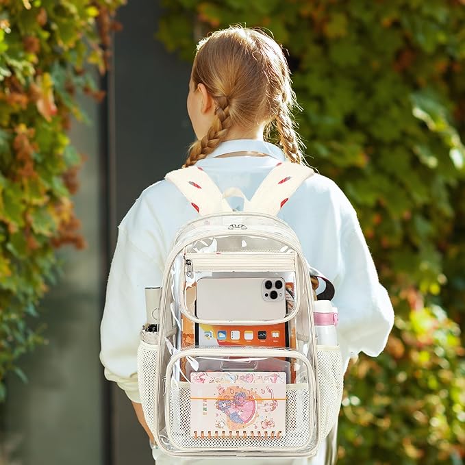 Bluboon Clear Backpack Heavy Duty Kids Boys Clear Bookbag See Through Backpacks with Pencil Case for College Work (Transparent Strawberry)