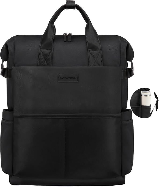 LOVEVOOK Laptop Backpack for Women, 17.3 Inch Work Travel Black Business Backpack Purse for School College Bookbag for Teen Girls Computer Backpack for Teacher Nurse