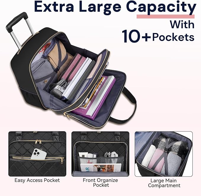 Ytonet Rolling Briefcase for Women, Extra Large Rolling Laptop Bag Fits 18 Inch Laptop, Computer Bag with wheels for Work Travel College Business Overnight Wife Mom Teacher, Black