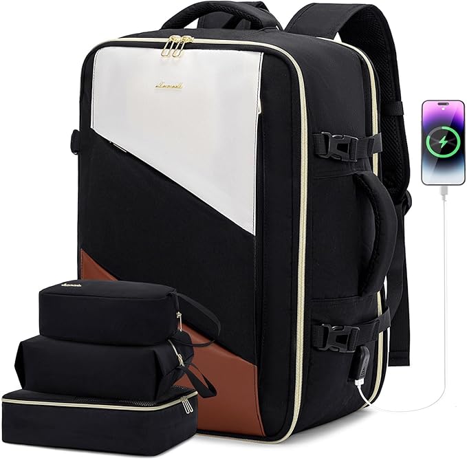 LOVEVOOK Travel Carry on Backpack, Large 40L Personal Item Travel Bag for Men & Women Flight Approved with 3 Packing Cubes, Suitcase Water Resistant Luggage Daypack Business Weekender Bag