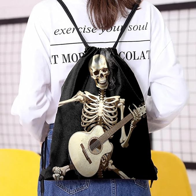 Drawstring Backpack Draw String Bag Waterproof for Sports Gym Beach Travel Cute Aesthetic Sackpack Men Women (13"×17")-Skull Skeleton