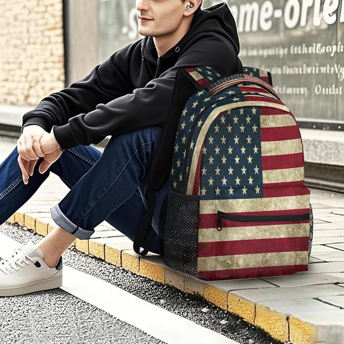 Pardick American USA Flag Backpack for Kids Girls Boys Lightweight School College Students 18in Bookbag Large Capacity Computer Backpacks Laptop Rucksack Travel Gym Hiking Camping Daypack