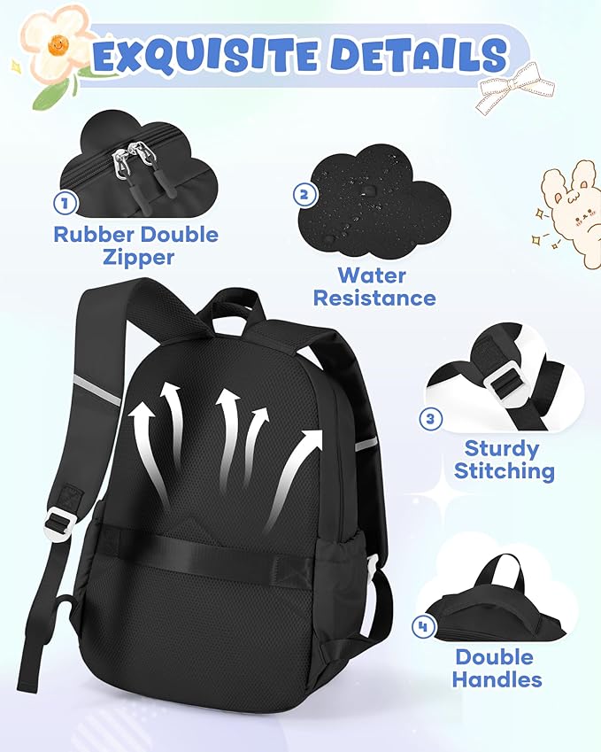 Backpack for Girls,Kids School Backpack Girls Cute Kindergarten Elementary Preschool Middle School Bags Kids Teens Aesthetic Bookbag Kawaii Backpacks Student Daypack Black