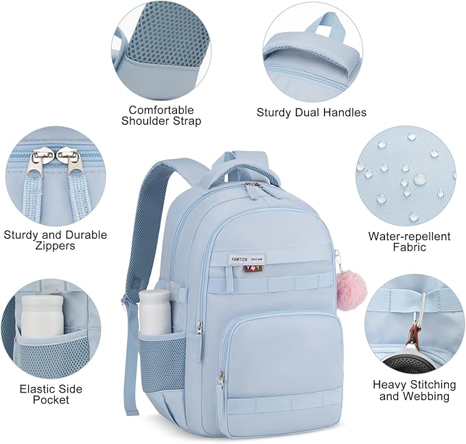 School Backpack for Teen Girls,Book Bag with Laptop Compartment,Laptop Backpack Fits 15.6Inch Notebook for Travel,College Back Pack for Girls Middle and High School,Mochilas Escolares para Niñas,Blue