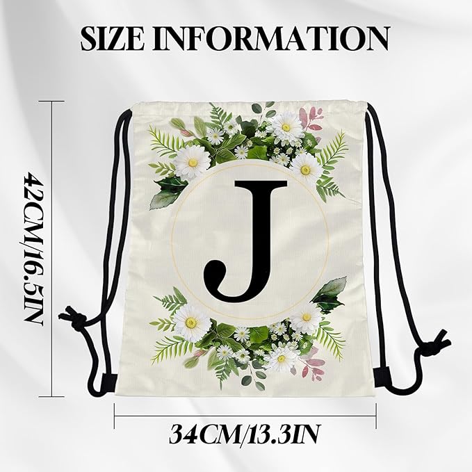 Initial Letter Drawstring Backpack String Sports Gym Bags Waterproof Sackpack Cute for Men Women Beach (13"×17") (Letter-J)