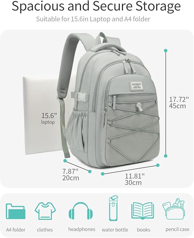 Teen Backpack for Girls, Women Bookbag for College Students Middle High School, Aesthetic Schoolbag Back Pack, Green