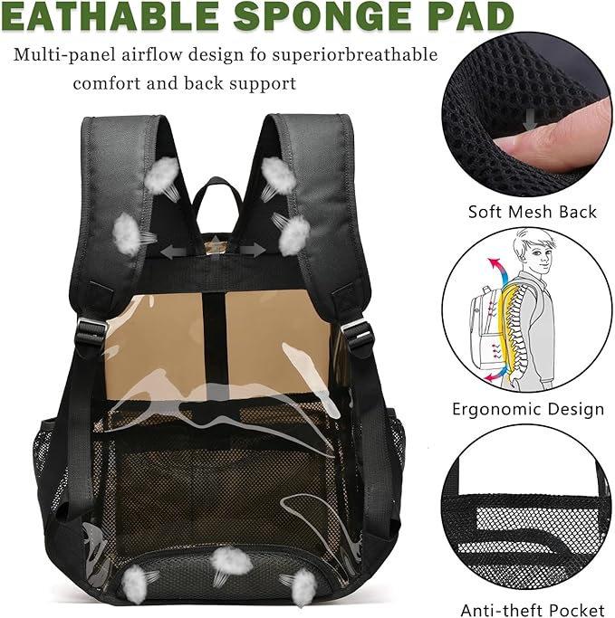 Clear Backpack, 18 '' Clear Backpacks for School Heavy Duty PVC See Through Bag Waterproof Bookbag for Girls & Boys, XL-Amber