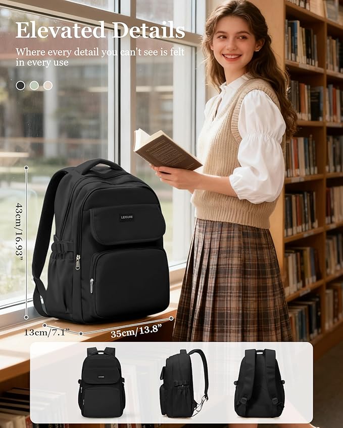 Simple Aesthetic Black Backpacks For School,Lightweight Casual College Backpack Women,Travel Laptop Daypack Men,Waterproof Middle School Book bag For Teens Boys Girls