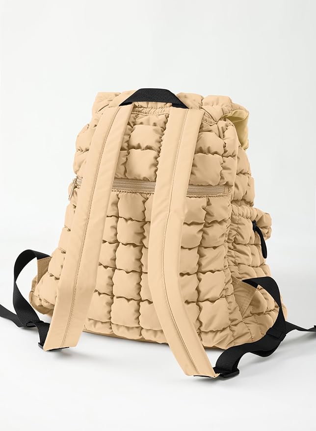 ODODOS Quilted Backpack 2.0 for Women Lightweight Puffer Hiker Pack Drawstring Padding Travel Gym Bag, Taupe