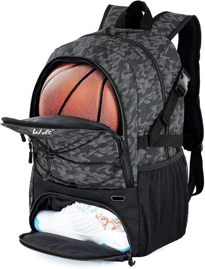 WOLT Basketball Backpack Large Sports Bag with Separate Ball Holder & Shoes Compartment, Best for Basketball, Soccer,Gym