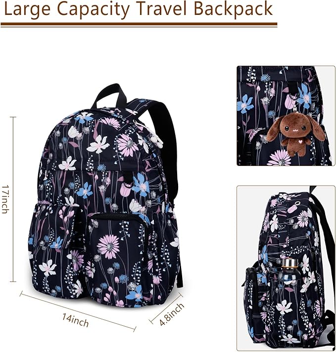 Women's Water-resistant Daypack Backpack, 15.6 Inch Laptop Compartment & Anti-Theft Pocket, Adjustable Padded Straps for Commuting, Travel, Work, College, Dreamy Flower