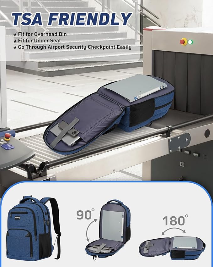 Laptop Backpack for Women & Men,Business Anti Theft Slim Computer Bag with USB Charging Port,Water Resistant College Computer Bag for Teens Boys Fits 17.3 Inch Laptop and Notebook, Blue