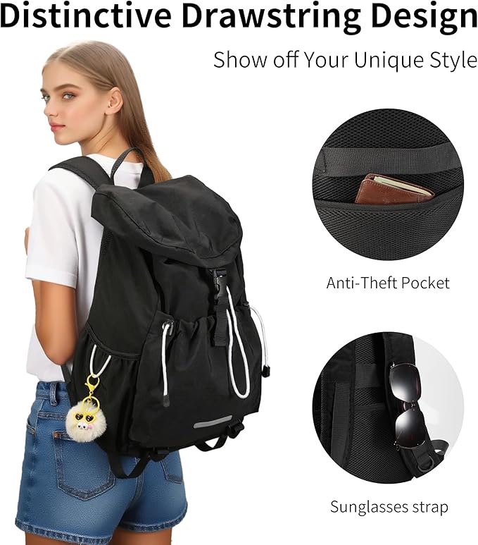 Drawstring Backpack for Teen Girls Boys, Work College Travel 17 Inch Laptop Backpack, Cute Back to School Bookbag, Casual Daypack for Middle High School University Daily Use Gym