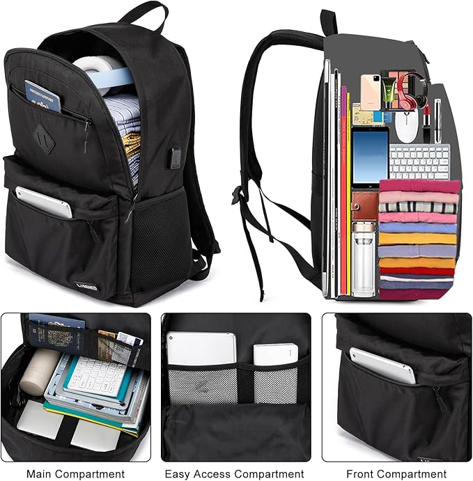 School Backpack Teen Boys and Girls, Classical Basic Black Backpack, 15.6 Inch Laptop Bookbag for Women Men, and College High School