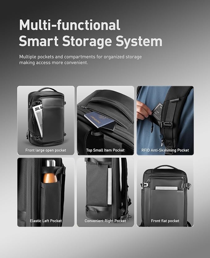 Muzee 38L Travel Backpack for Men, TSA Friendly Flight Approved Carry-on, Water-repellent Oxford Fabric, Wide Opening Fits 15.6 Inch Laptop, RFID Anti-theft Pocket, Business Commute Weekender Daypack
