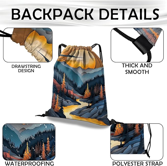 Drawstring Backpack Draw String Bag Waterproof for Sports Gym Beach Travel Cute Aesthetic Sackpack Men Women (13"×17")-Sunset