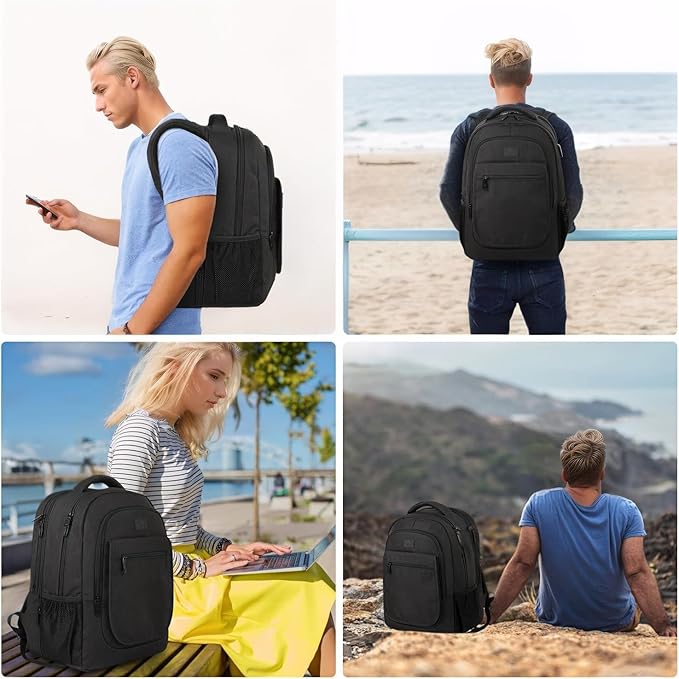 MATEIN College Large Travel Backpack, TSA Expandable Laptop Backpack, Anti Theft Computer Bag Fit 17.3 Inch Laptop Water Resistant College Computer Bag Gift for Men Women, Black