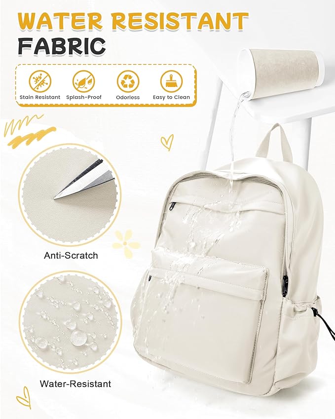 BJLFS Beige School Backpack for Girls Women Waterproof High School Book Bag Cute Backpack for Men Teens Boys, Lightweight Simple Middle School Back Pack Daypack