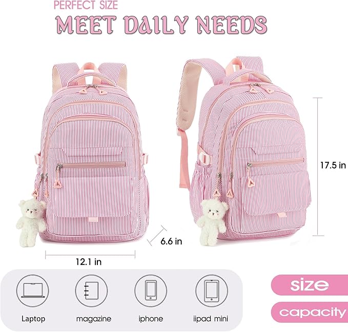Girls Backpack for College High Middle School Student, Cute Aesthetic Bookbag for Teens Women with Accessories
