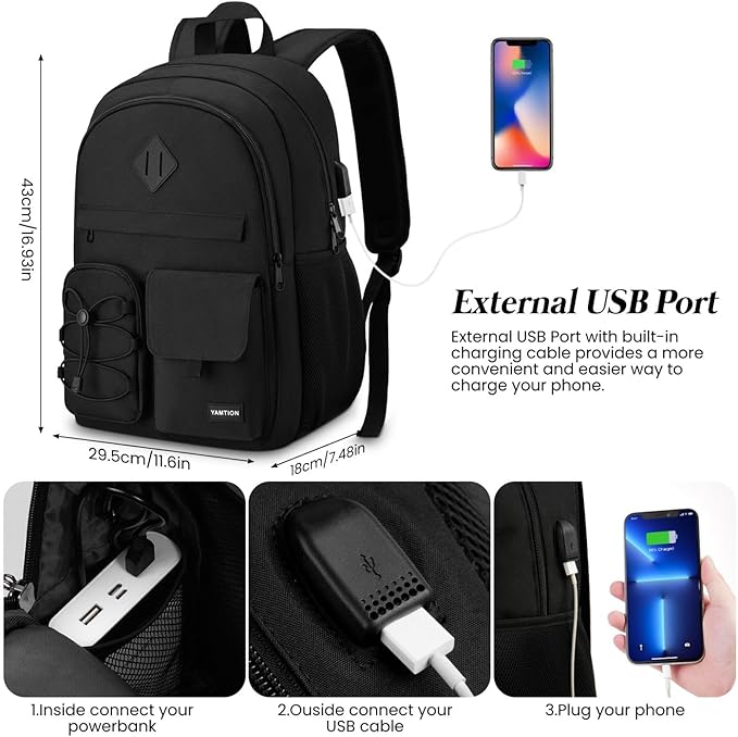 YAMTION 3 Pack School Backpack Set for Women,Bookbag for Teen Girls Backpack College Laptop School Bags,Mochilas Mujer Morrales Escuela,Black