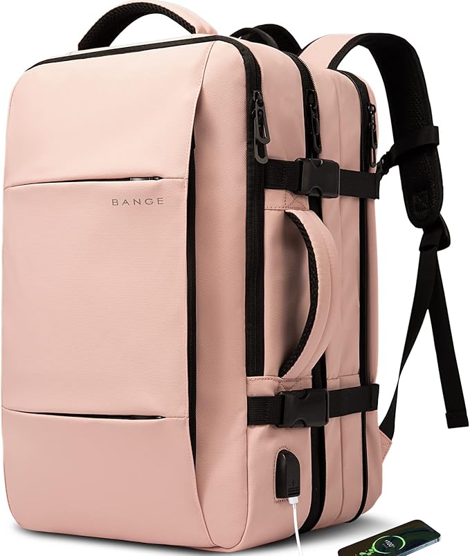BANGE 35L Travel Backpack for Women, Carry On Backpack with USB Charging Port,17.3 Inch Laptop Backpack Flight Approved, College School Bag Casual Daypack for Weekender Business Hiking…