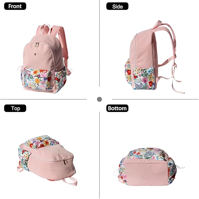 ESVAN Corduroy Backpack Lightweight Fashion 17 inch Laptop Bag for Women Casual College (Corduroy Pink flower)